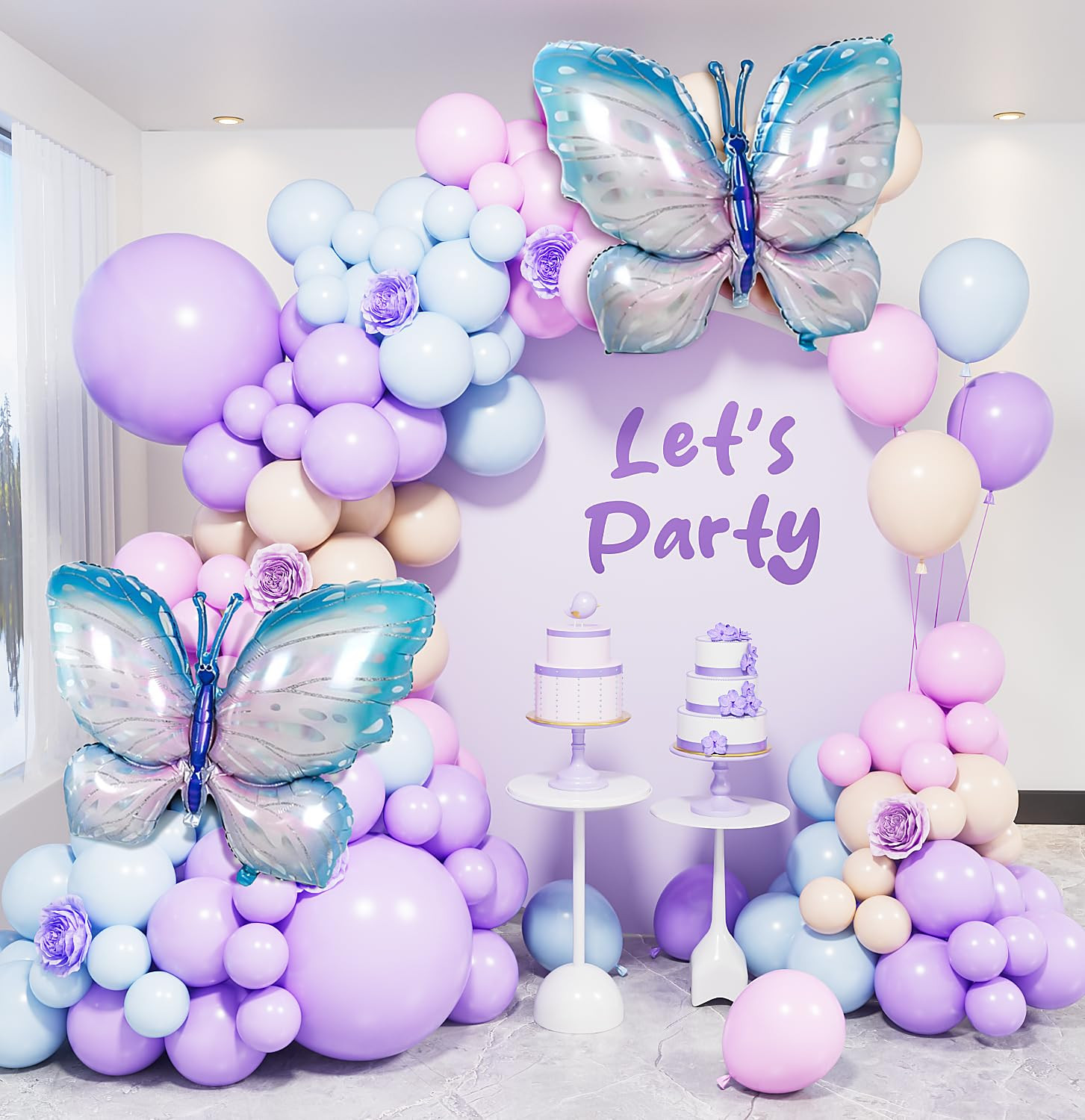 Butterfly Balloon Garland Arch Kit,139 Pcs Pastel Balloons Macaron Pink and Purple Balloons Blue ... | Amazon (US)