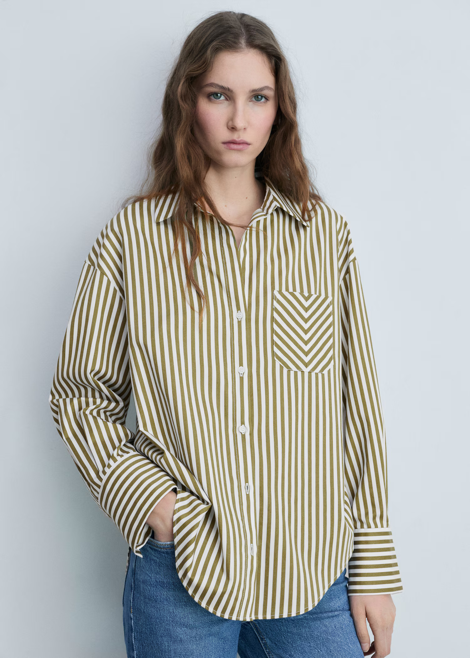 Striped shirt with contrasting pocket - Women | MANGO USA | Mango (US/MX/AU)