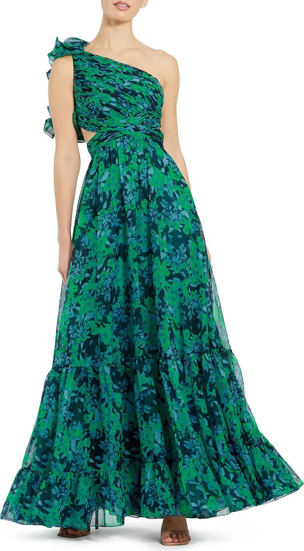 Mac Duggal Ruffle Ruched Floral Print One-Shoulder Gown | Nordstrom | Nordstrom