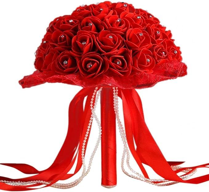 Wedding Bridal Bouquet, CreazyBee Wedding Bride Bouquet, Wedding Holding Bouquet with Artificial ... | Amazon (US)