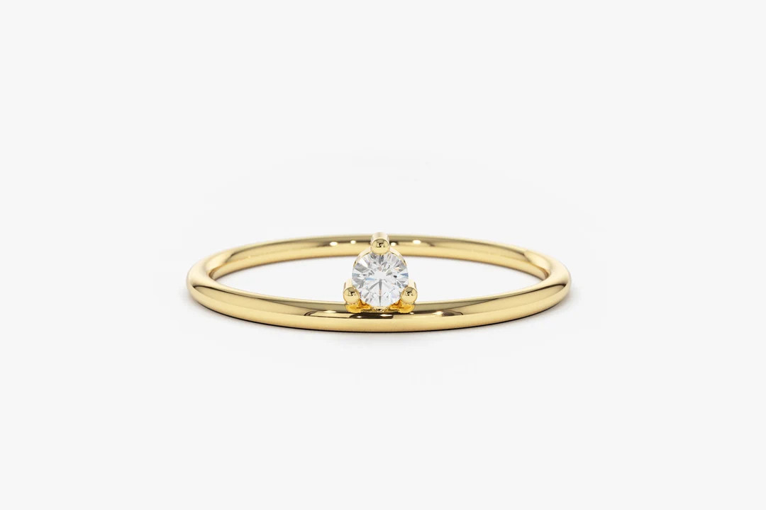 14k Gold Single Solitaire Diamond Ring / Stacking Solitaire Diamond Ring / Diamond Promise Ring /... | Etsy (US)