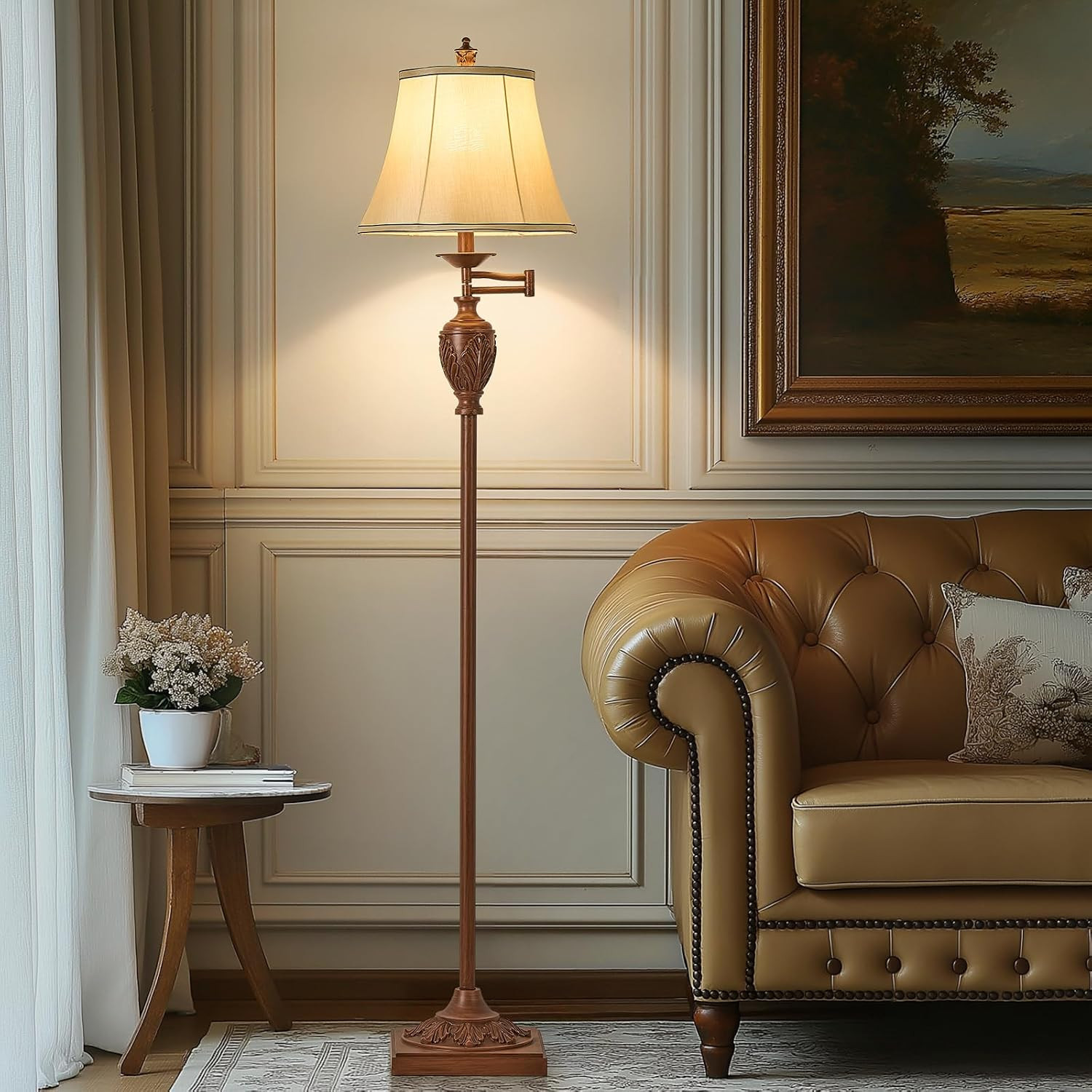 AIDENOEY Traditional Floor Lamp with 350° Swing Arm,Including Bulb,Walnut | Amazon (US)
