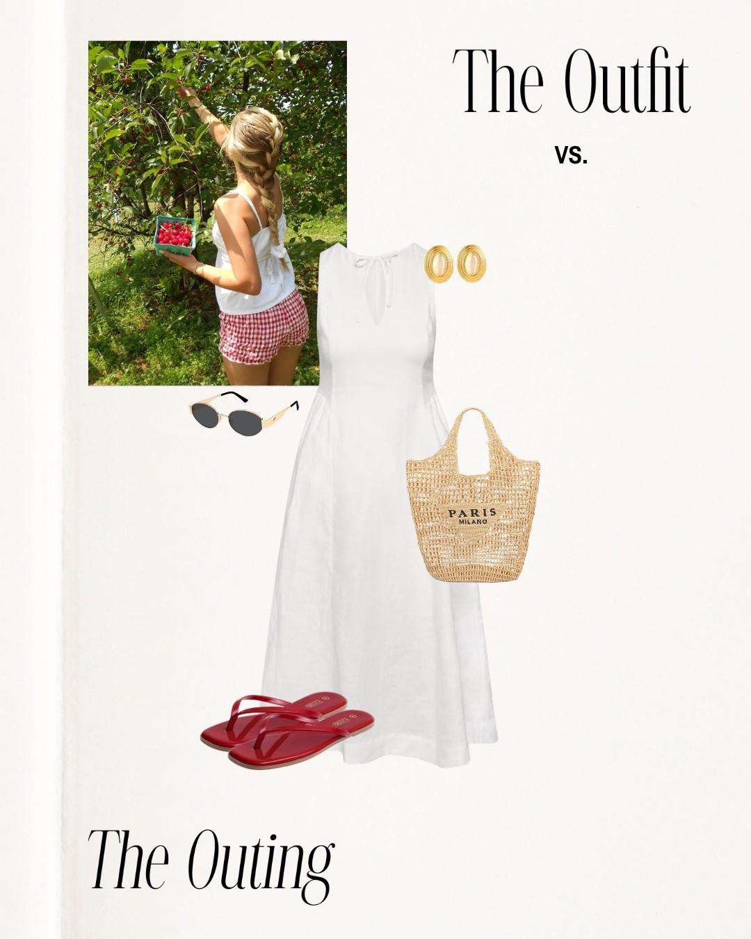 Summer picnic outfit inspo!! 🍓 

Summer dress, aritzia, white, flip flops, summer finds, amazon accessories, sunglasses europe, vacation, earrings, beach, date