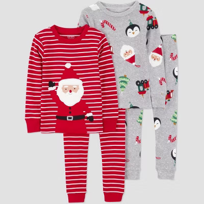 Carter's Just One You® Toddler Boys' 4pc Christmas Striped Santa & Ornament Print Long Sleeve Cotton Pajama Set - Red/Gray 18M | Target