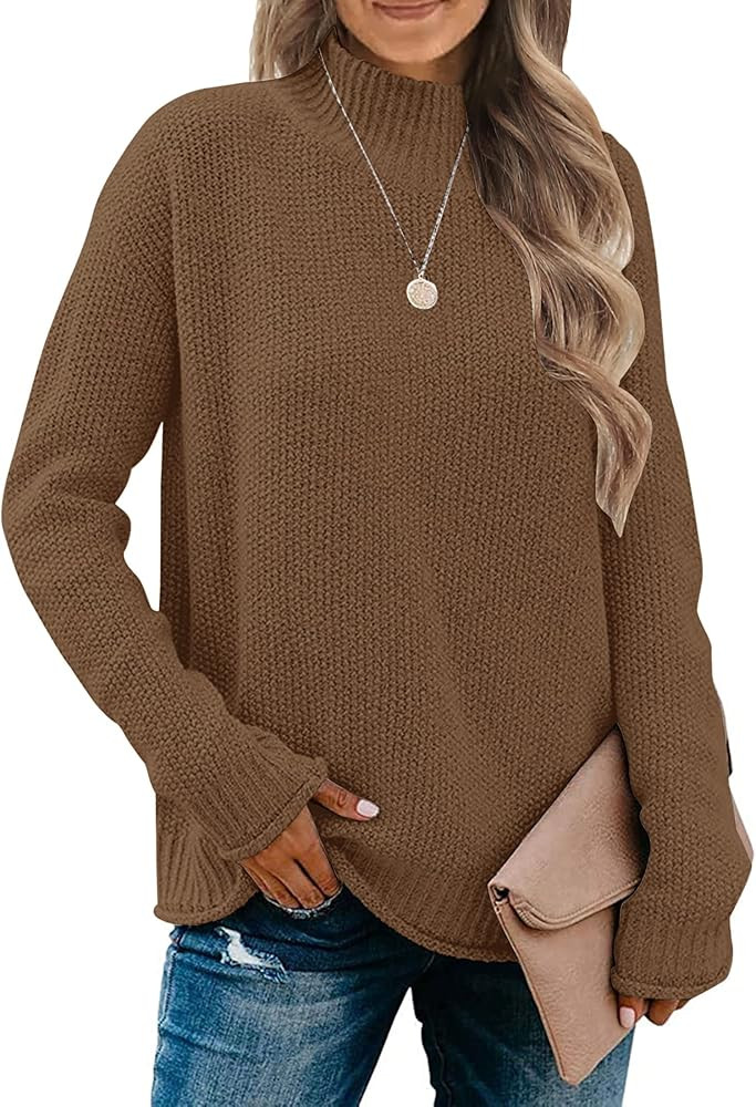 MEROKEETY Women's Long Sleeve Turtleneck Cozy Knit Sweater Casual Loose Pullover Jumper Tops | Amazon (US)