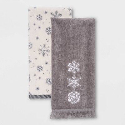 Snowflake 2pk Hand Towels Gray - Wondershop™ | Target