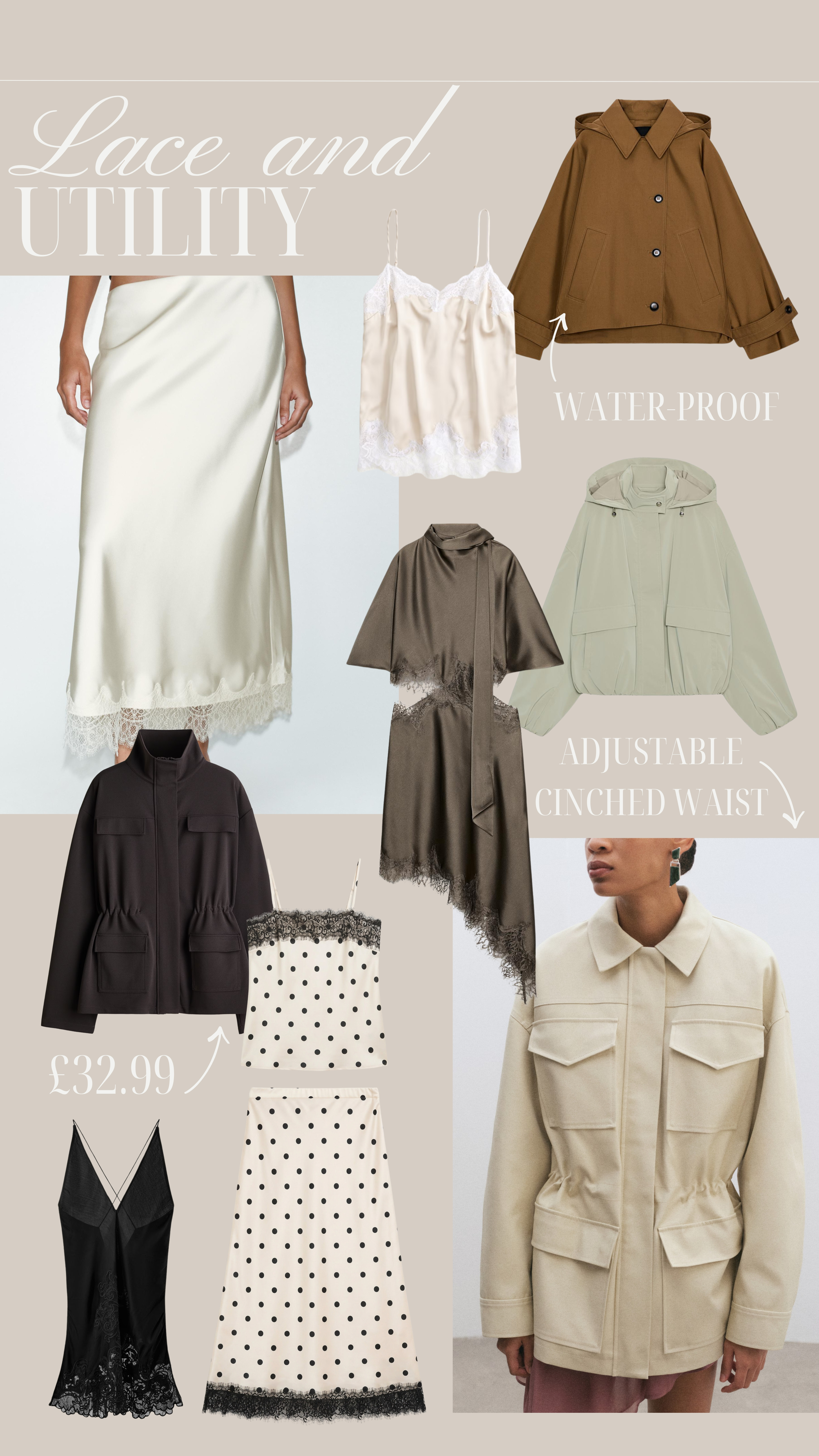 Lace and Utility for Spring 🤎 

 #LTKeurope #LTKdatenight #LTKworkwear