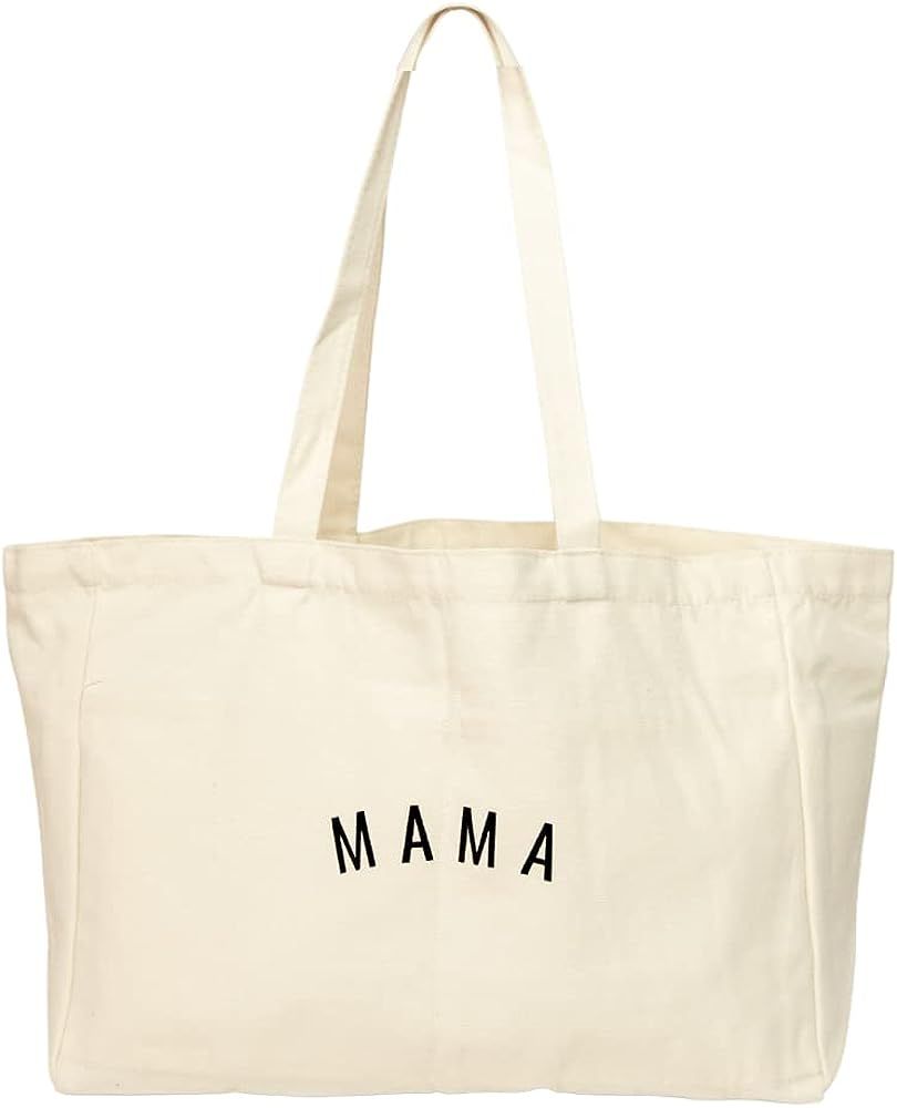 Mom Hospital Bag | Mama Canvas Tote Bag With Six Pocket Organization | Cute Tote Bags For Baby Sh... | Amazon (US)