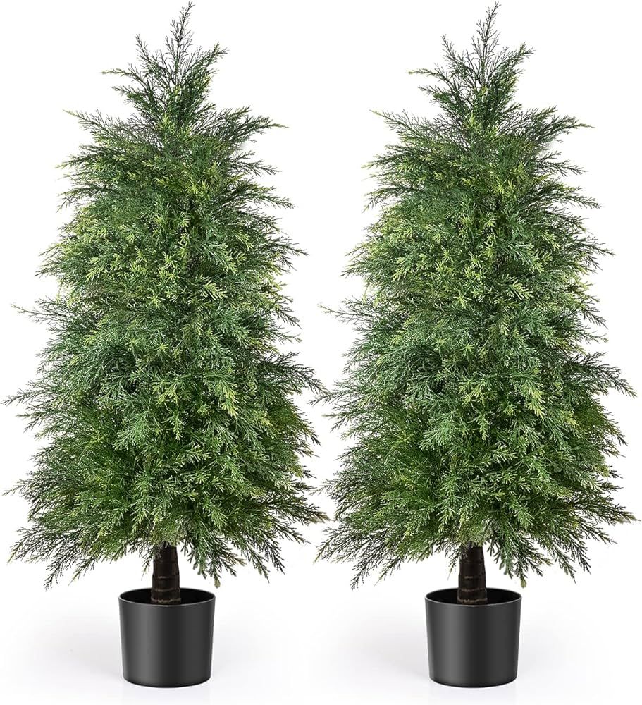 YEMMEN 2 Pack 4ft Artificial Cedar Topiary Trees, Outdoor Artificial Plants for Front Porch Décor, A | Amazon (US)