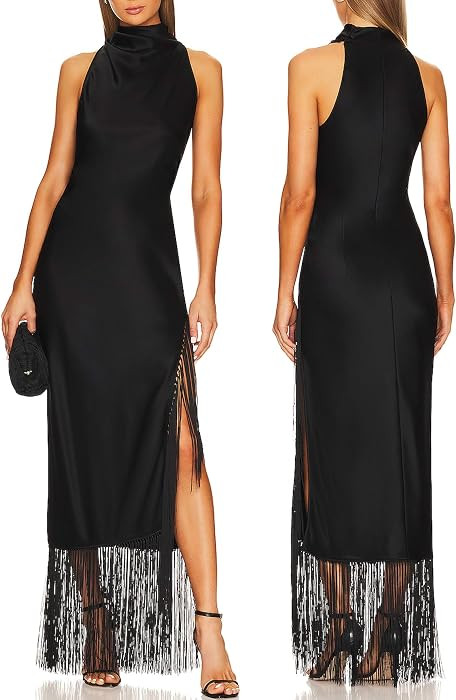 Women High Neck Halter Flapper Maxi Dress Slit Gatsby Vintage Tassel Dress | Amazon (US)