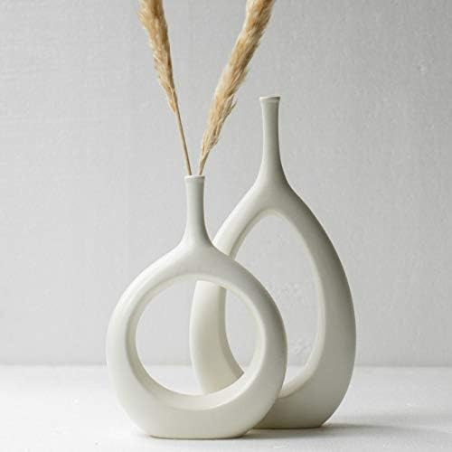 Ceramic Vase 2 Pack, White Modern Bud Vase, Ceramic Modern Vase Decor, Sculpture Decor, Fire Place D | Amazon (US)