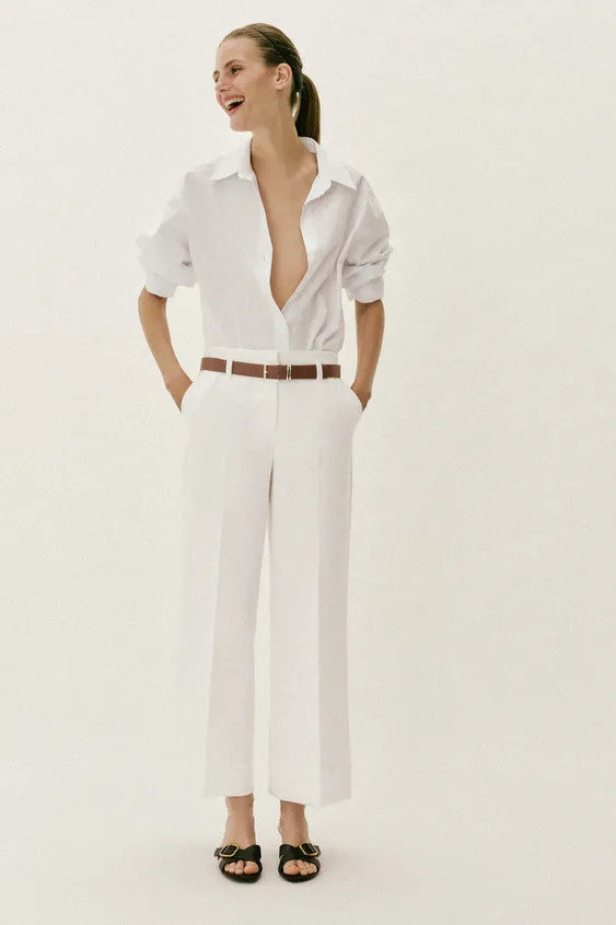 TROUSERS WITH TURN-UP CUFFS AND BELT | Zara UK