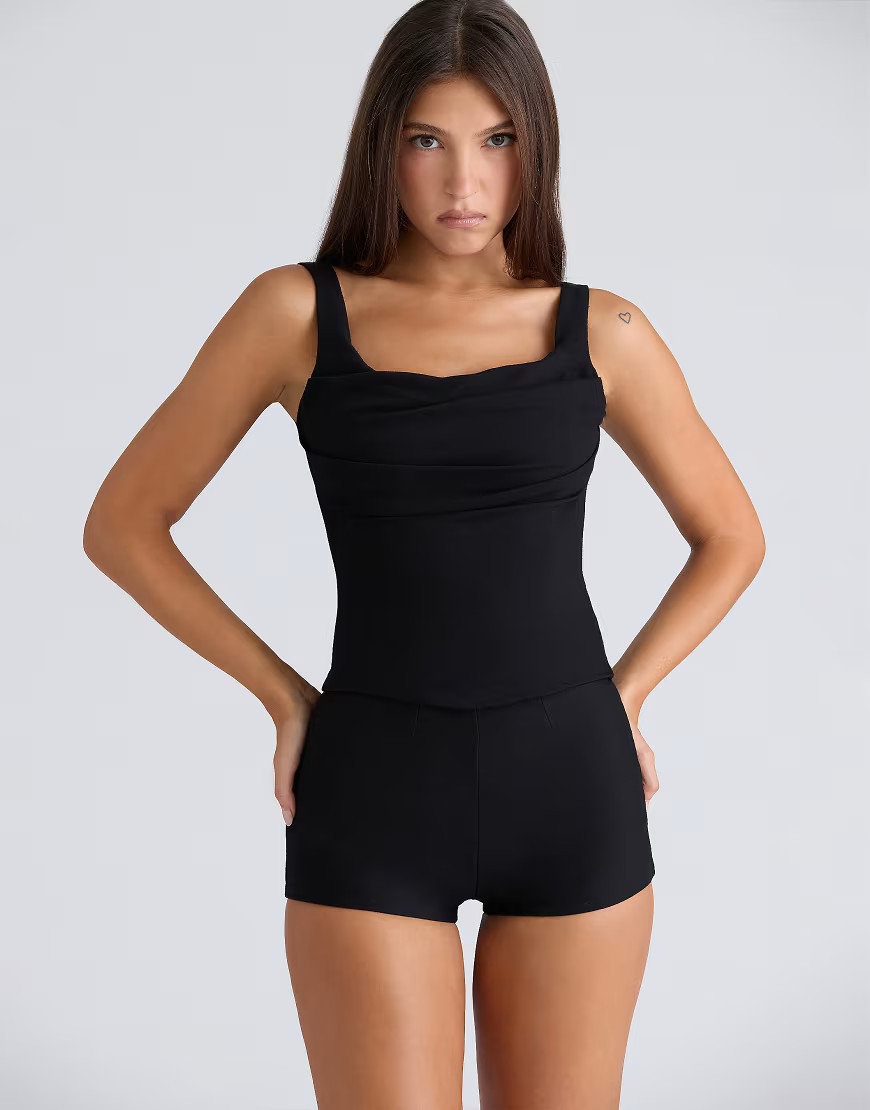 House of CB The drape neck black corset top in black | ASOS (Global)