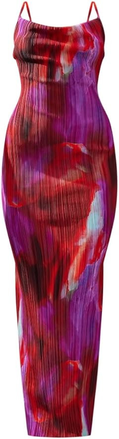 Cowl Neck Dress Sexy Strap Shoulder Pleated Maxi Dresses Summer Wedding Guest Dresses for Women | Amazon (US)