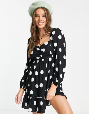 Miss Selfridge sweetheart mini dress in jumbo spot | ASOS (Global)