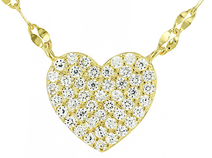 White Cubic Zirconia 14k Yellow Gold Over Sterling Silver Heart Necklace 0.46ctw - BJB395 | JTV Jewelry