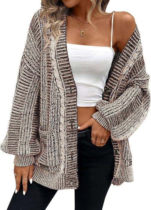 Pink Queen Women's Oversized Cardigan Sweater Open Front Cable Knit Coat | Amazon (US)
