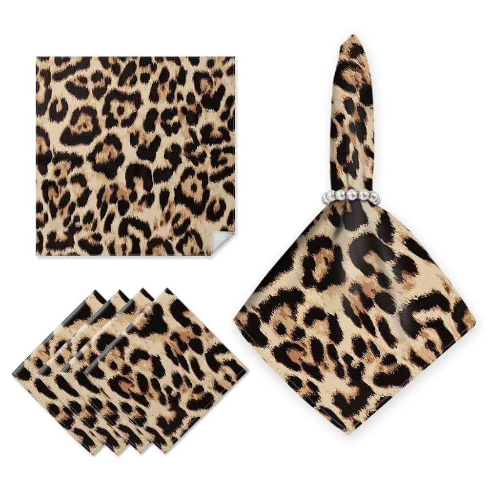 Cloth Napkins 4pcs,Golden Brown Bionic Leopard Print Soft Square Washable Reusable Durable Fabric... | Amazon (US)