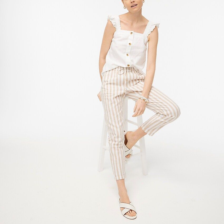 Linen-blend button-front tank top with ruffle straps | J.Crew Factory