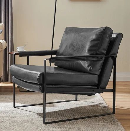 Mid Century Modern PU Leather Accent Armchair With Metal Frame Lounge Chair | Wayfair North America