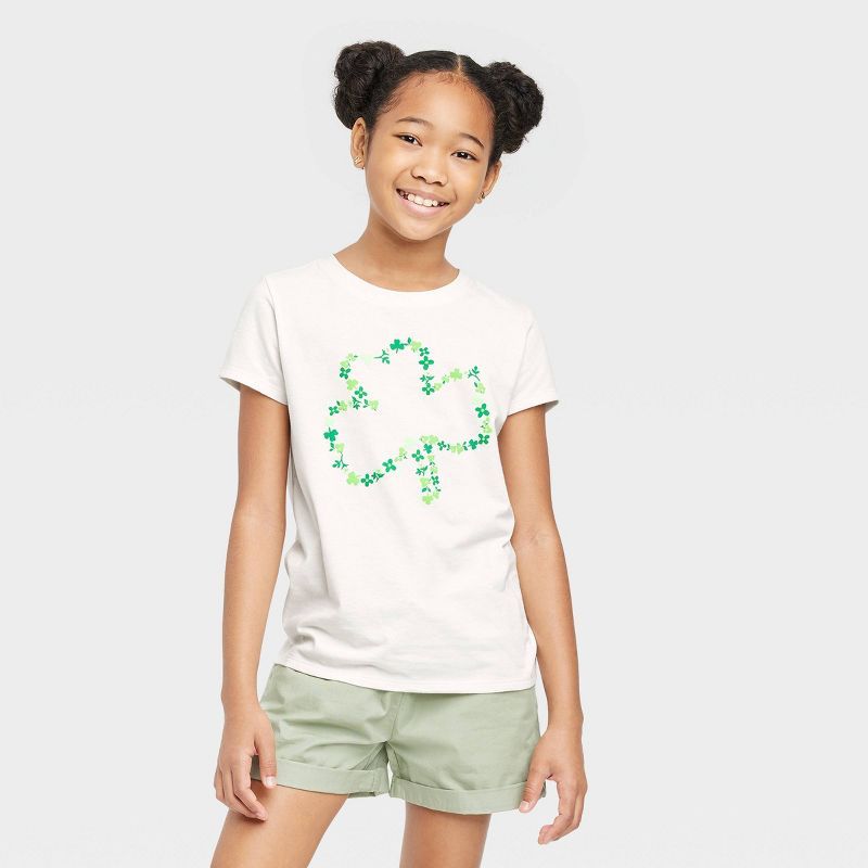 Girls' Short Sleeve 'Shamrock' St. Patrick's Day Graphic T-Shirt - Cat & Jack™ Almond Cream | Target