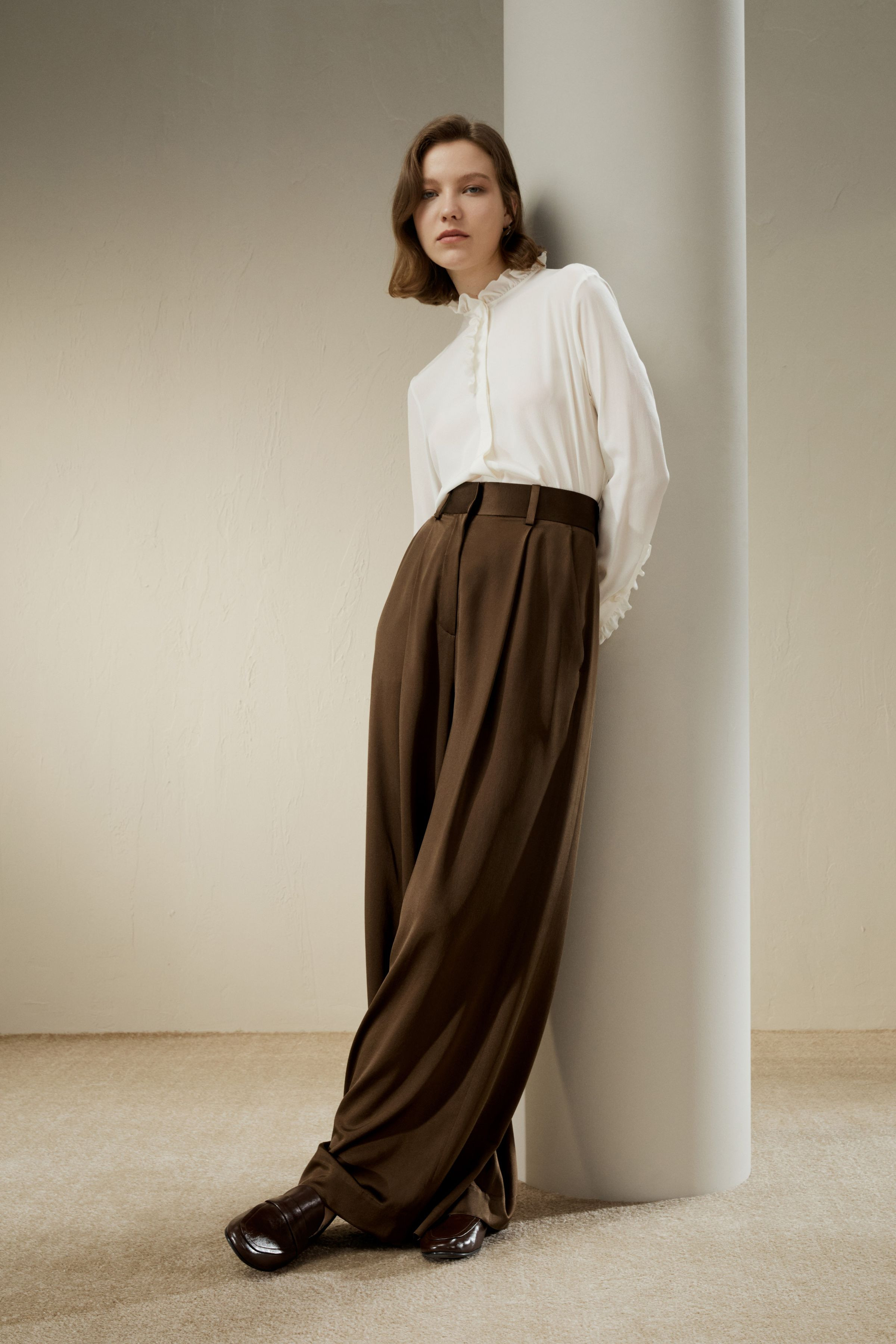 High-Waisted Wide Leg Dense Silk Pants | LilySilk