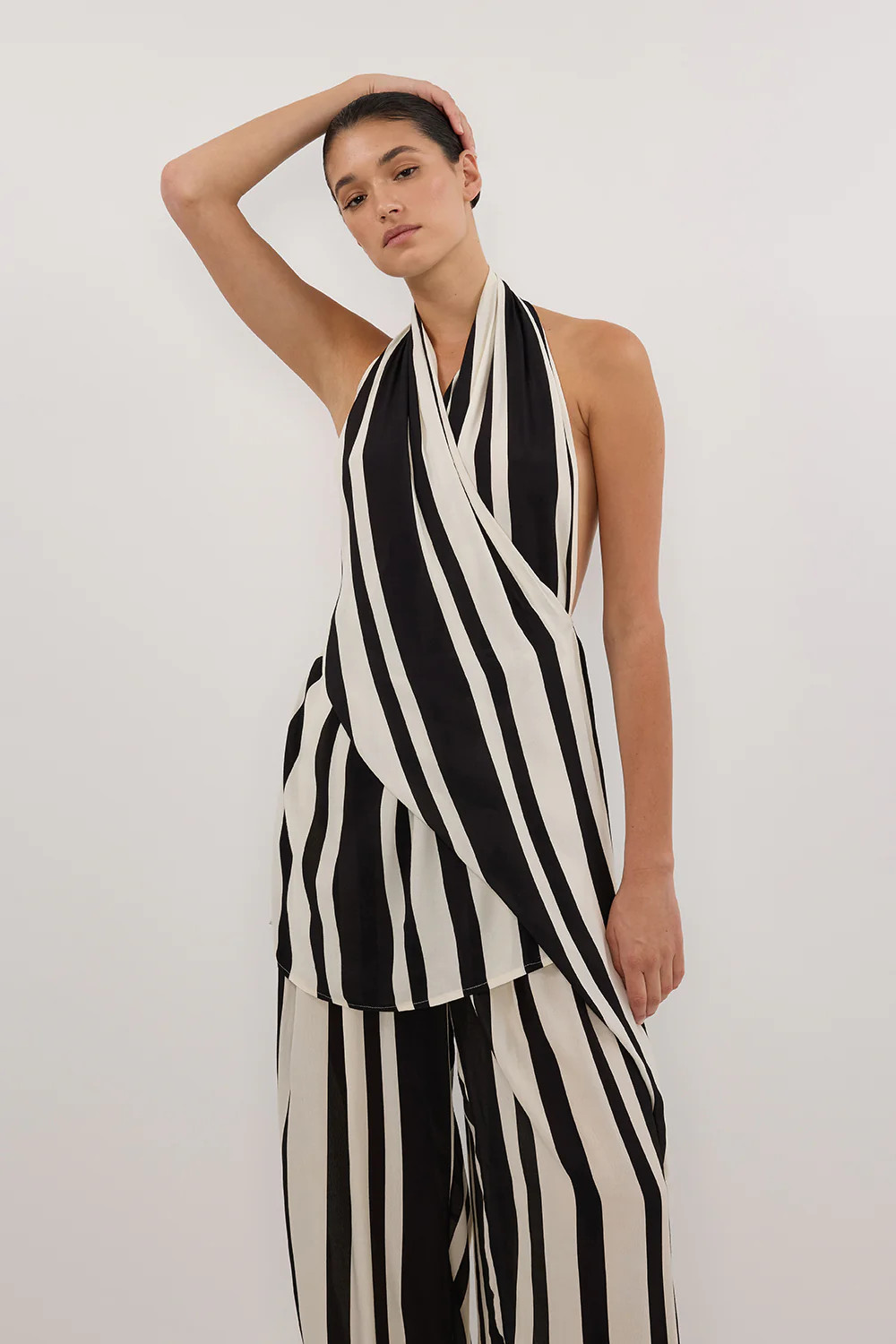 BEAU BLACK STRIPE HALTER TOP | DISSH