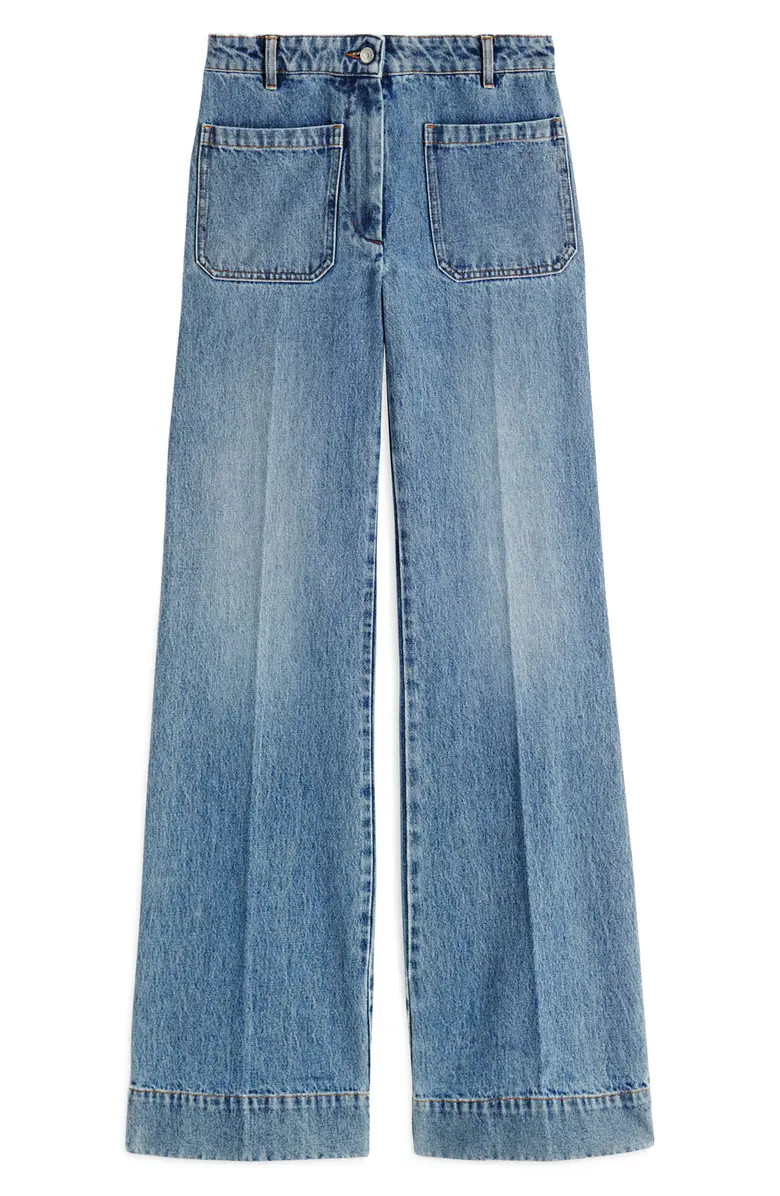 Women's Alina Patch Pocket Wide Leg Flare Jeans | Nordstrom