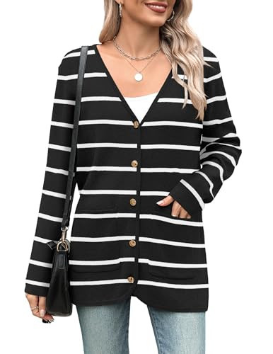 Zeagoo Women's V Neck Button Long Cardigan Sweater Casual 2025 Fall Knit Sweater Blazer with Pockets | Amazon (US)