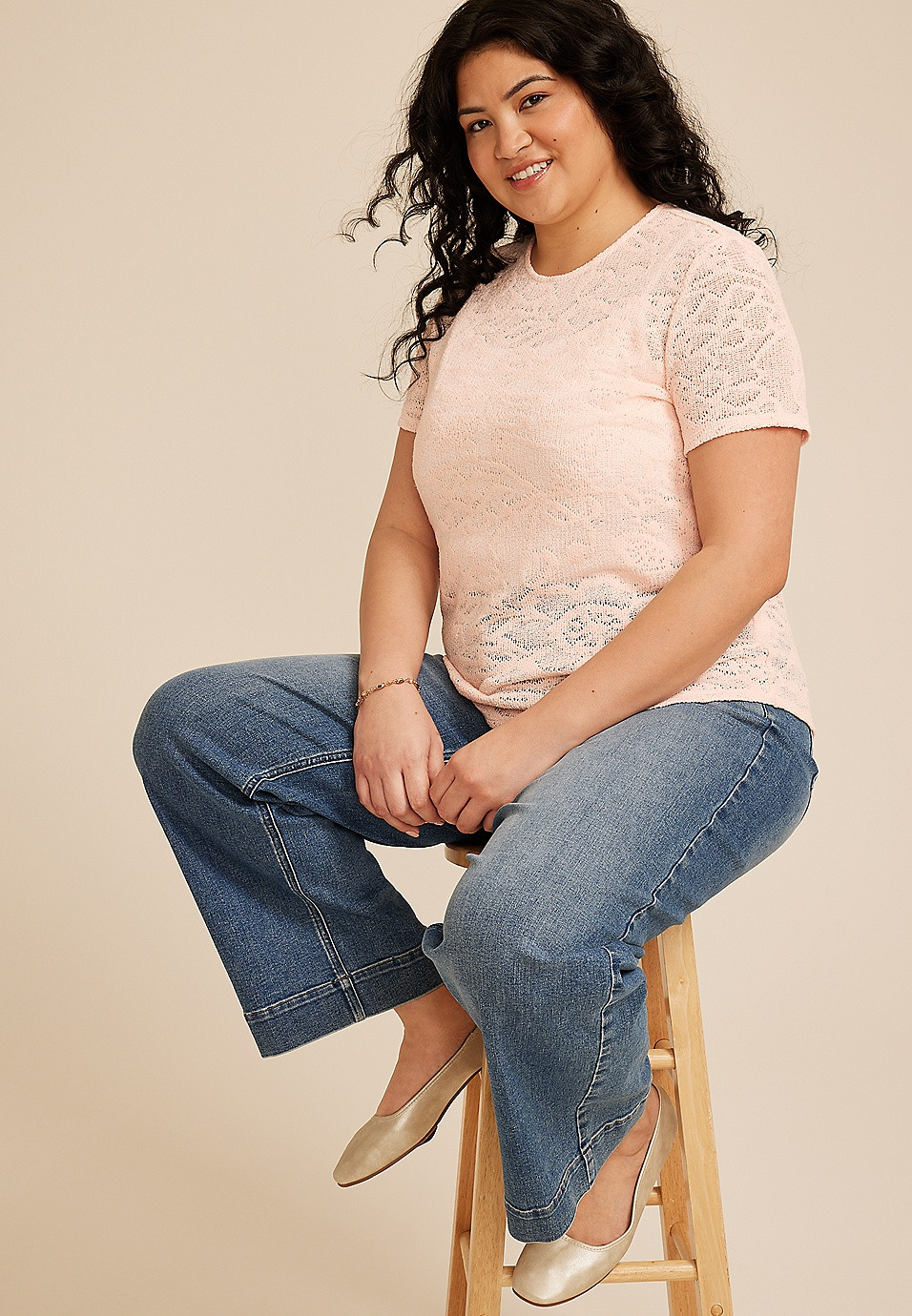 Plus Size Textured Floral Short Sleeve Tee | Maurices