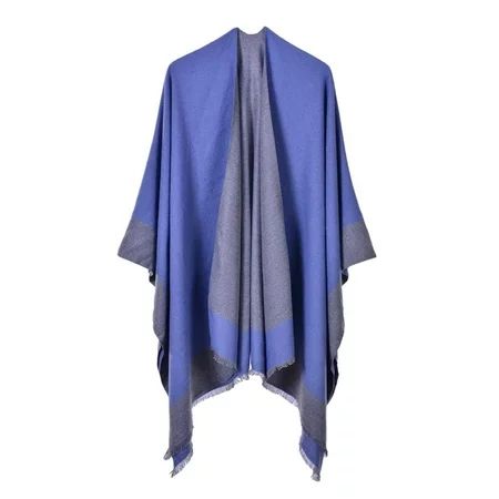 Womens Shawl Wrap Elegant Open Front Poncho Cape Winter Swing Cardigan Blue | Walmart (US)