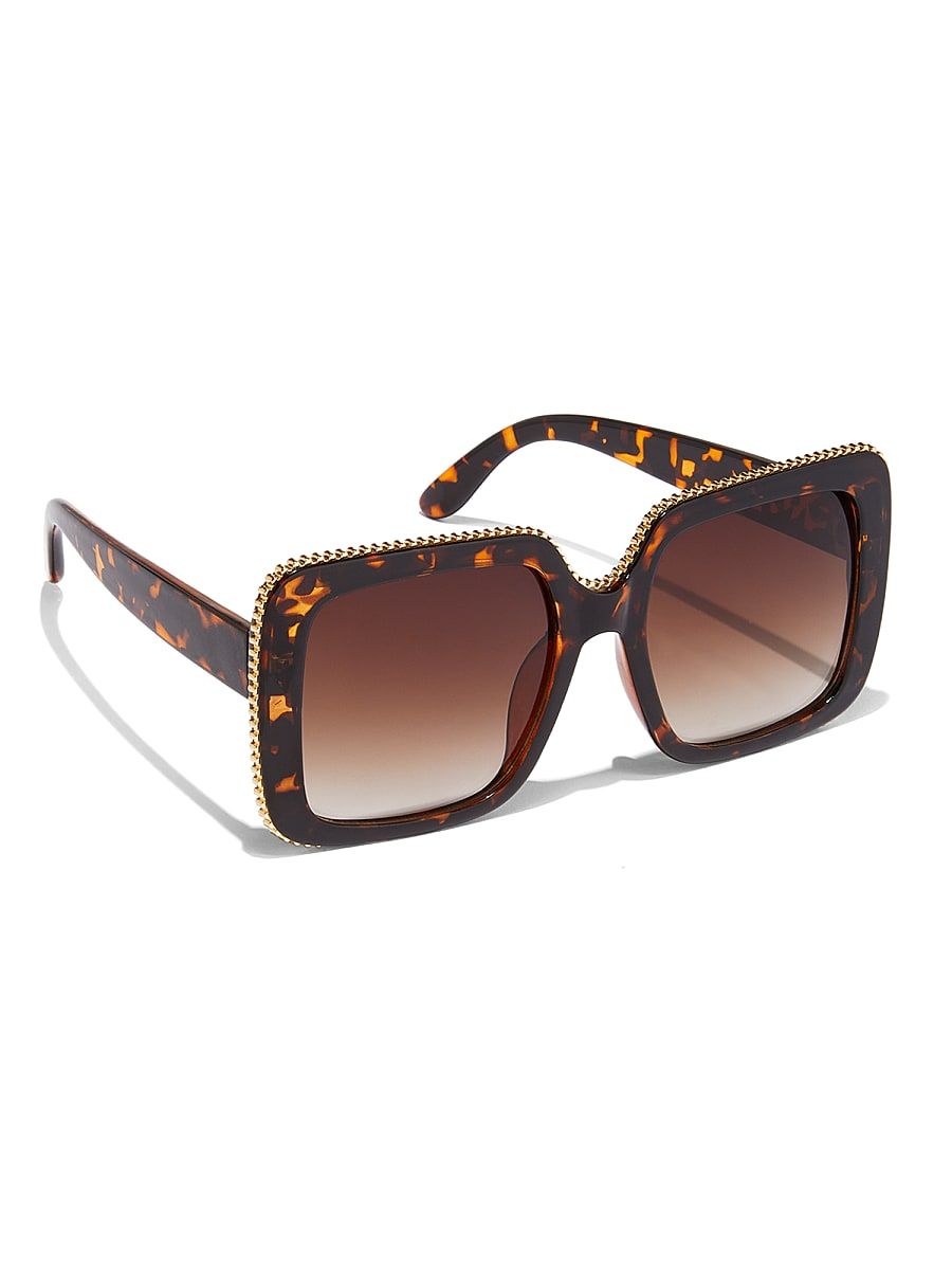 NY & Co Women's Metal-Trim Square Tortoise Sunglasses | New York & Company