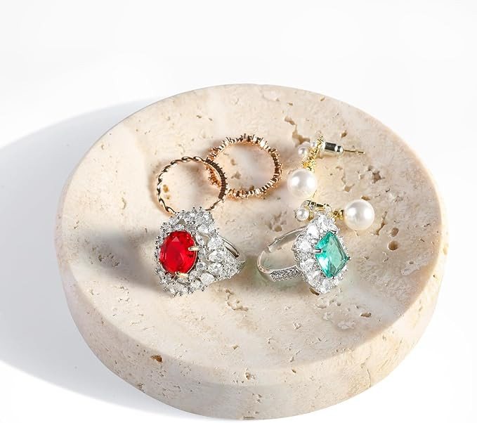 Koville Small Travertine Jewelry Dish, 4" Round Trinket Dish for Ring Necklace Earring, Beige Tra... | Amazon (US)