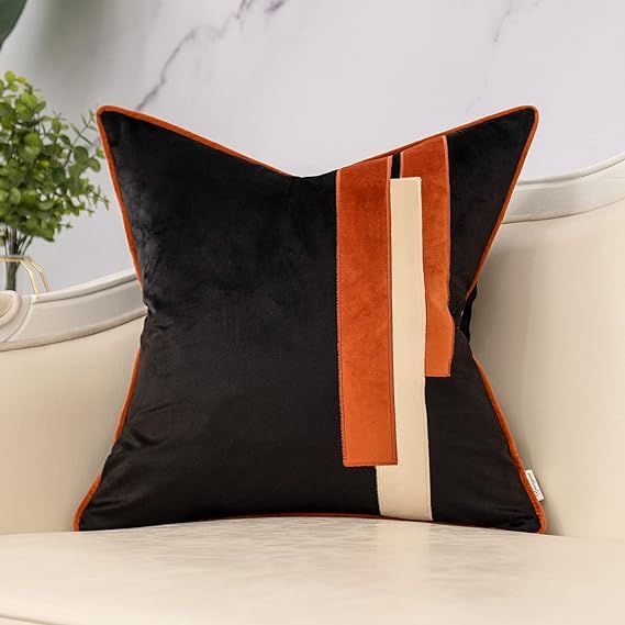 Yangest Black Decorative Velvet Throw Pillow Cover Striped Patchwork Cushion Case Modern 20x20 In... | Amazon (US)
