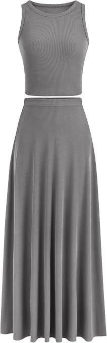 PRETTYGARDEN Women's 2 Piece Maxi Skirt Sets Casual Summer Knit Cropped Tank Top High Waisted Lon... | Amazon (US)