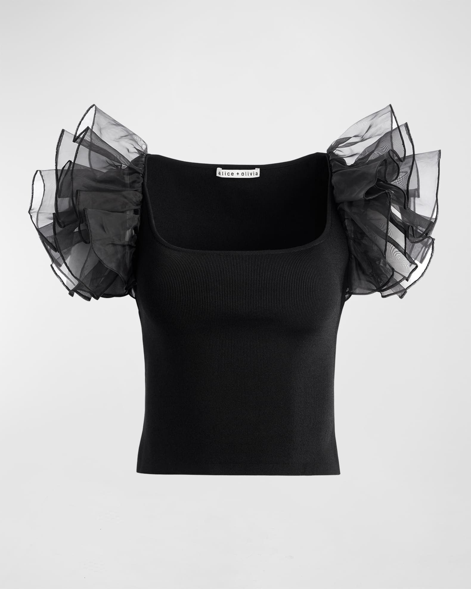Alice + Olivia Merida Square-Neck Ruffle-Sleeve Crop Top | Neiman Marcus