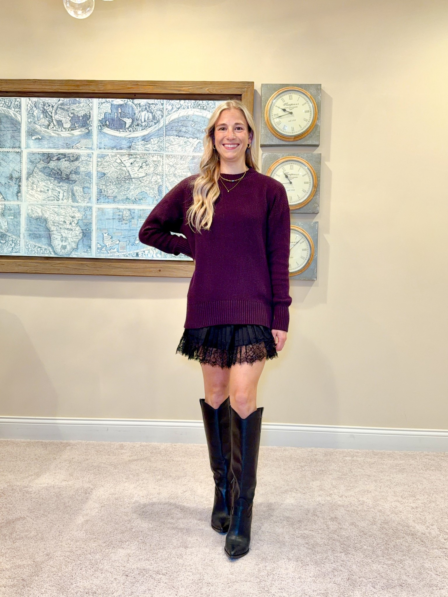 This sweater is 50% off today from Old Navy!! I love it so much I have it in tree colors!! And how cute is it with this lace skort. Sweater Xs. Skort small. TTS. Boots 7. Size up 1/2 

Fall family photos. Boots. Fall boots. Western boots. Date night. Sweater weather. Place skort. Lace skort. Fall outfits. Fall fashion. 

#LTKSaleAlert #LTKFindsUnder50 #LTKShoeCrush