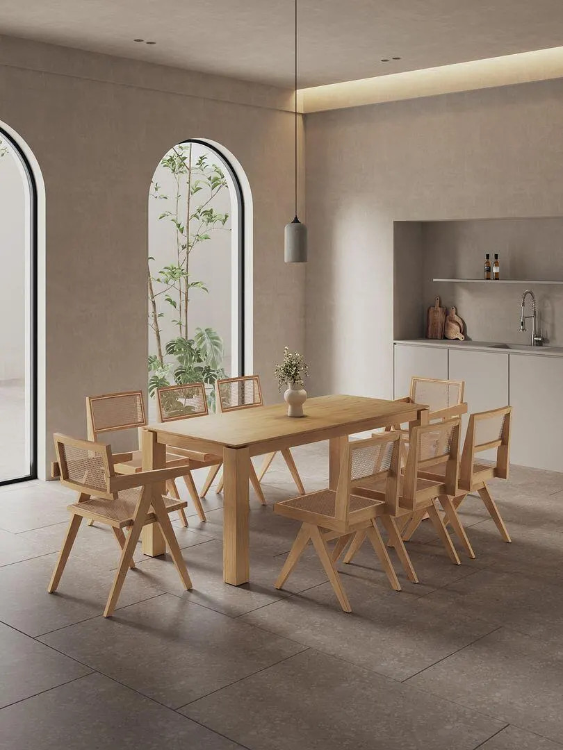 Manhattan Comfort Rockaway and Hamlet Dining Table 8 Chairs, Natural | Ashley