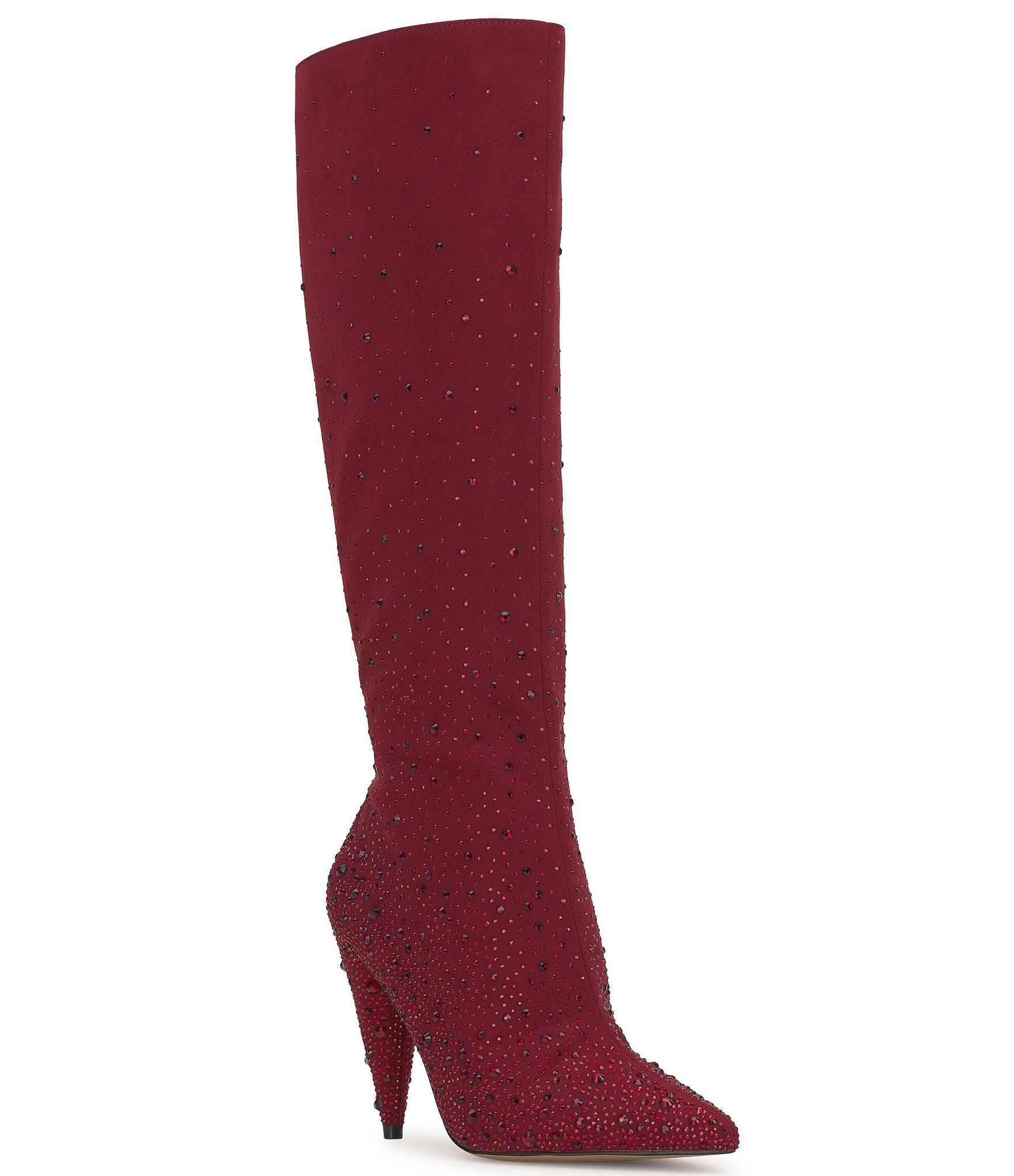 Maryeli Rhinestone Embellished Suede Tall Dress Boots | Dillard's