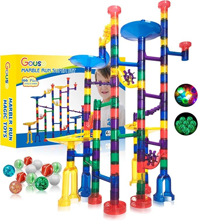 166Pcs Glowing Marble Run for Kids - Marble Maze & Building Block Brain Game STEM Toys Super Fun ... | Amazon (US)