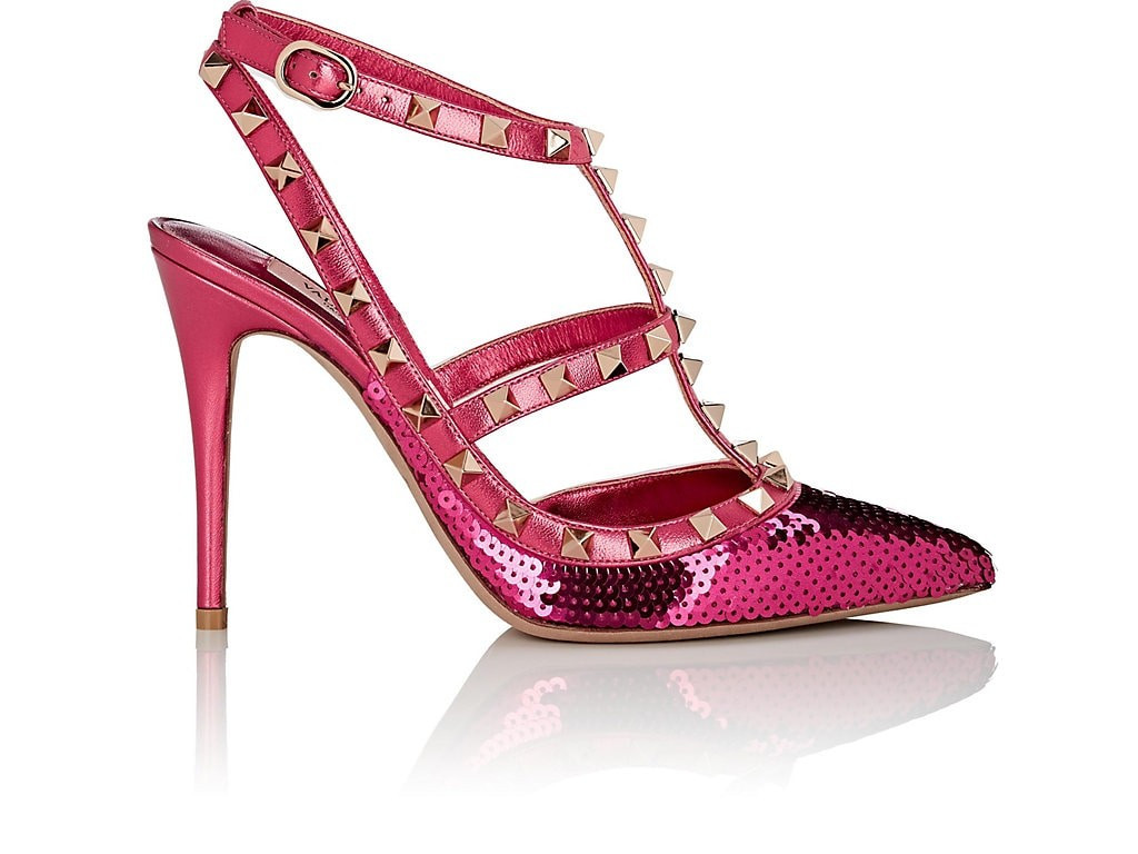 Valentino Garavani Women's Rockstud Sequined Leather Ankle-Strap Pumps | Barneys New York (Global)