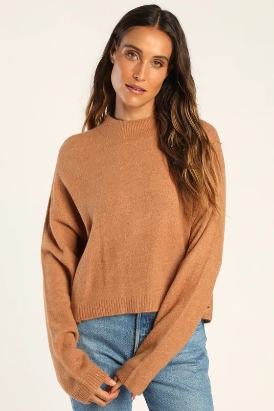 Wintry Wonders Light Brown Mock Neck Long Sleeve Sweater | Lulus (US)