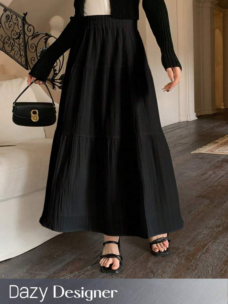 Dazy Designer Women's Black Textured Skirt For Summer,Ruffle | SHEIN