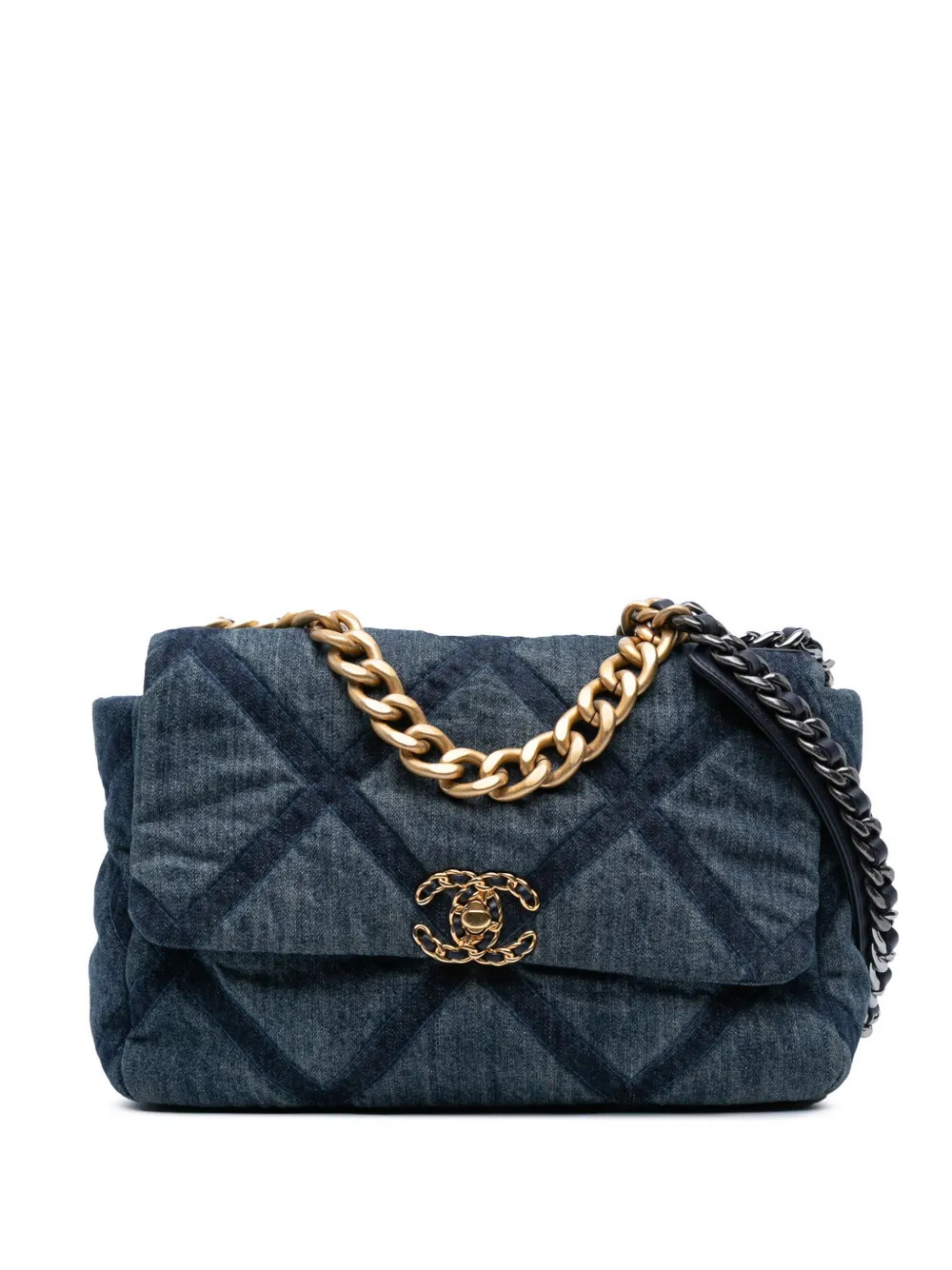 CHANEL Pre-Owned 2021-2025 Large Denim 19 Flap Satchel | Blue | FARFETCH | Farfetch Global