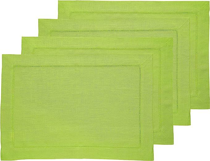 Solino Home Linen Placemats – Classic Hemstitch Lime Green, 14 x 19 Inch Set of 4 – European ... | Amazon (US)