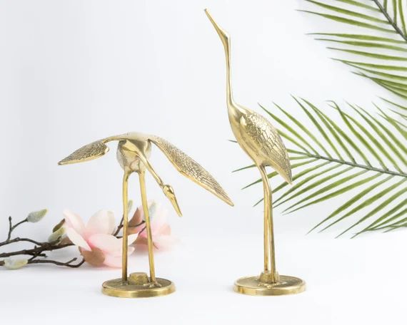 Vintage Brass Cranes Pair  Heron Sculpture - Etsy | Etsy (US)