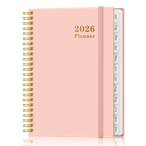 2026 Planner - Weekly and Monthly Calendar Planner from Jan 2026 - Dec 2026, Planner 2026 Spiral Bound with 12 Monthly Tabs, Inner Pocket, Perfect for School Office Supplies, 6.4" x 8.5", Pink | Amazon (US)