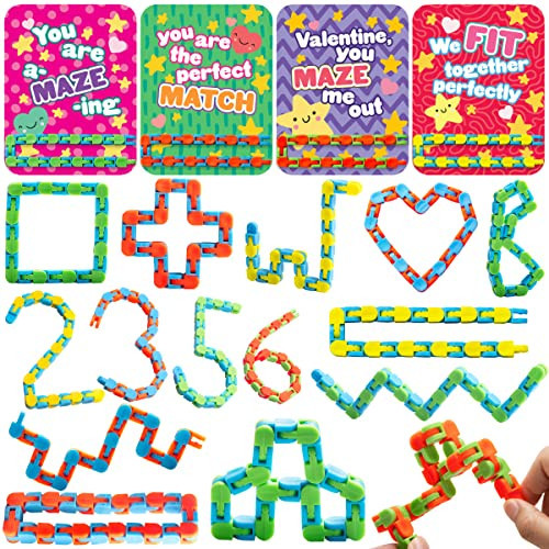JOYIN 28 Pack Wacky Tracks with Valentines Cards, Twist Track Fingers, Snake Puzzles Fidget Toys for Stress Relief, Gift Exchange, Holiday Birthday Party Favor Valentines Day Cards for Kids School | Amazon (US)