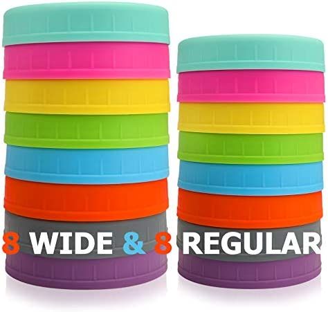 Aozita [16 Pack] Colored Plastic Mason Jar Lids Fits Ball, Kerr & More - 8 Wide Mouth & 8 Regular... | Amazon (US)