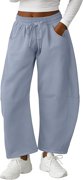 Lepunuo Barrel Sweatpants Women Casual Baggy Elastic Waisted Pants Wide Leg Gym Trousers with Poc... | Amazon (US)